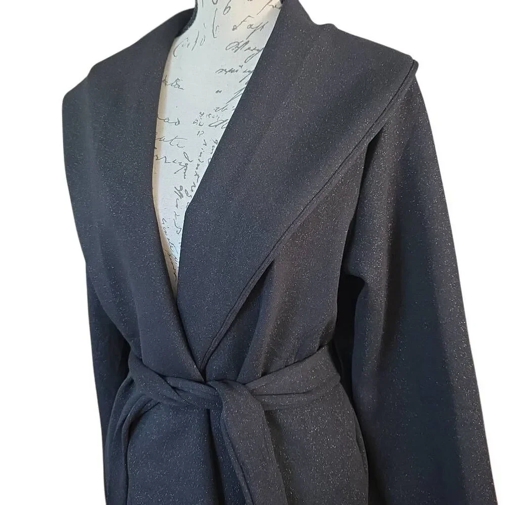 Spanx Women's Size XL Black Sparkle Belted Heavy Knit Cardigan